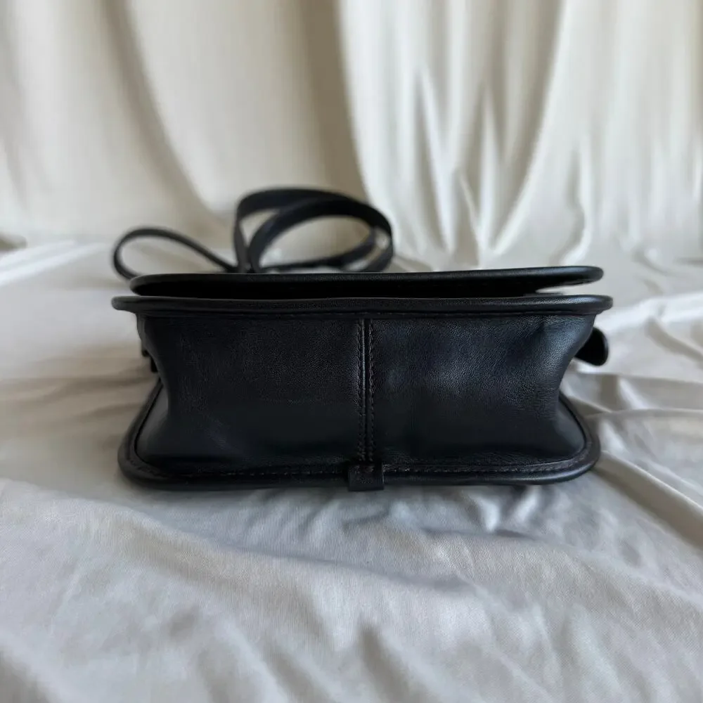 Vintage Coach Black Leather Saddle Bag - Red Contrast Stitching